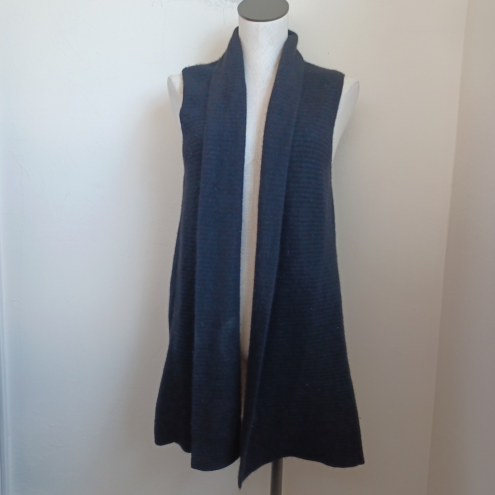 Charter Club Luxury Womens Black 100% Cashmere Open Front Shawl Collar Vest L - Picture 2 of 7